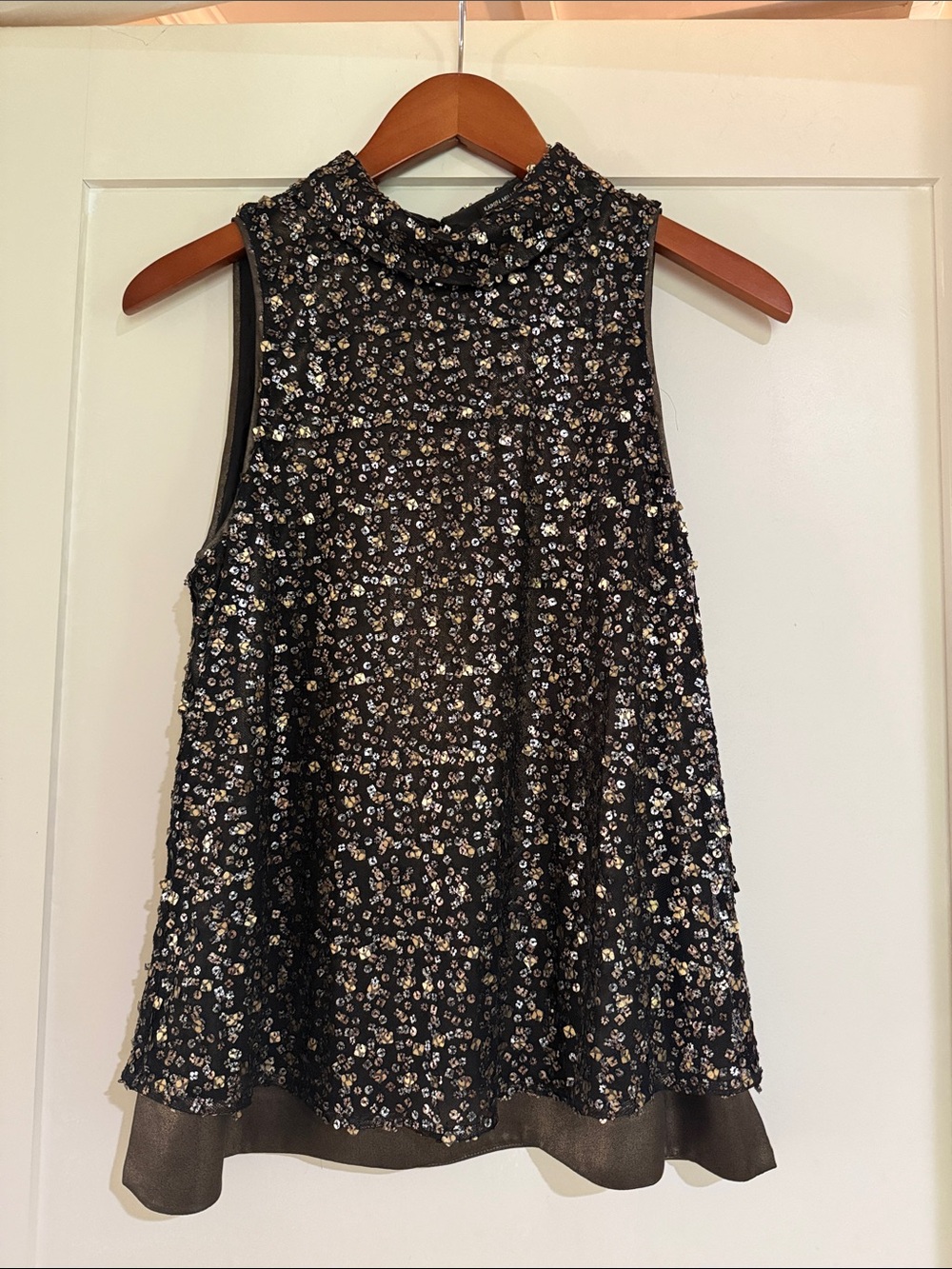 Karen Millen Black Sequin Mock Neck Camisole